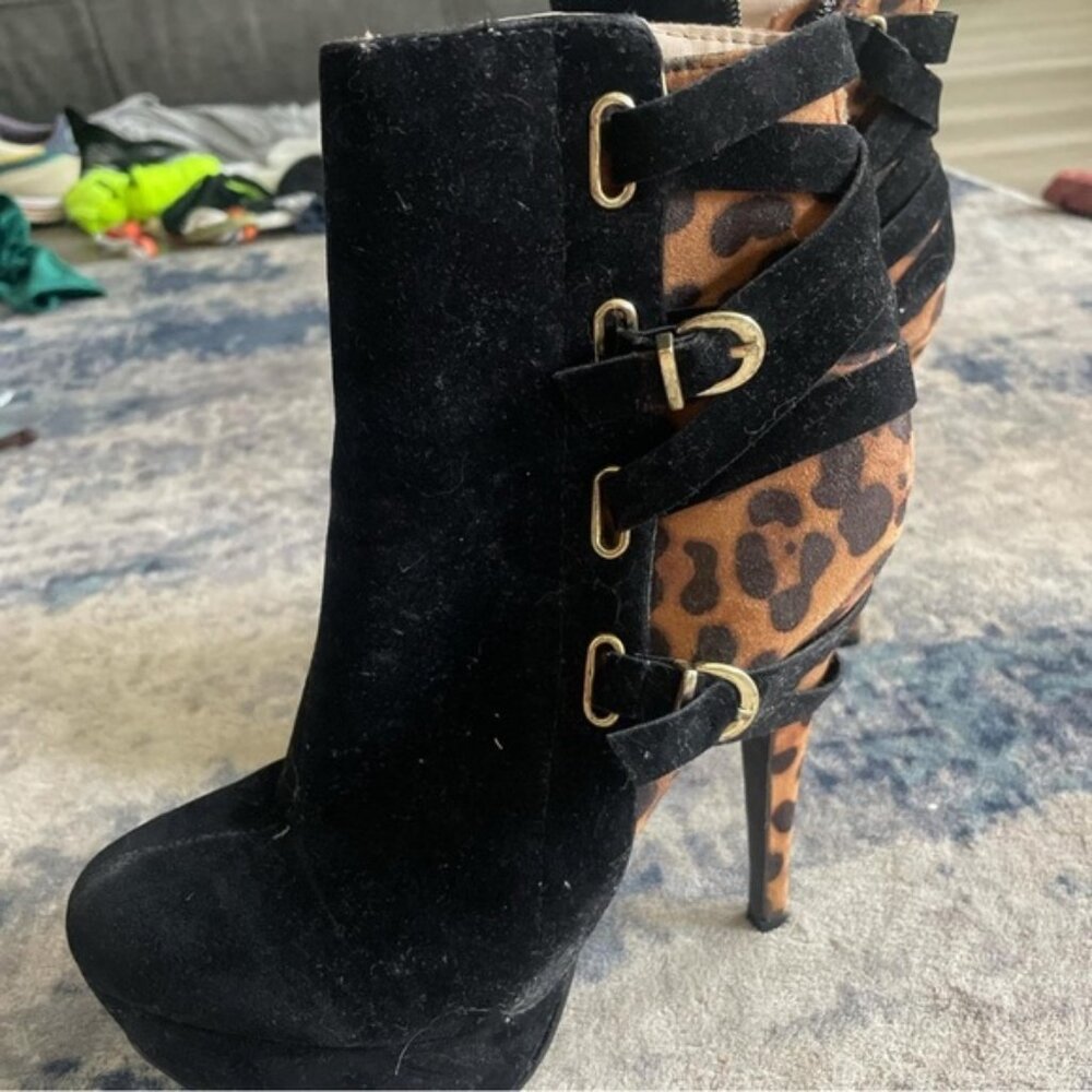 New Look Black and Leopard Heeled Boots